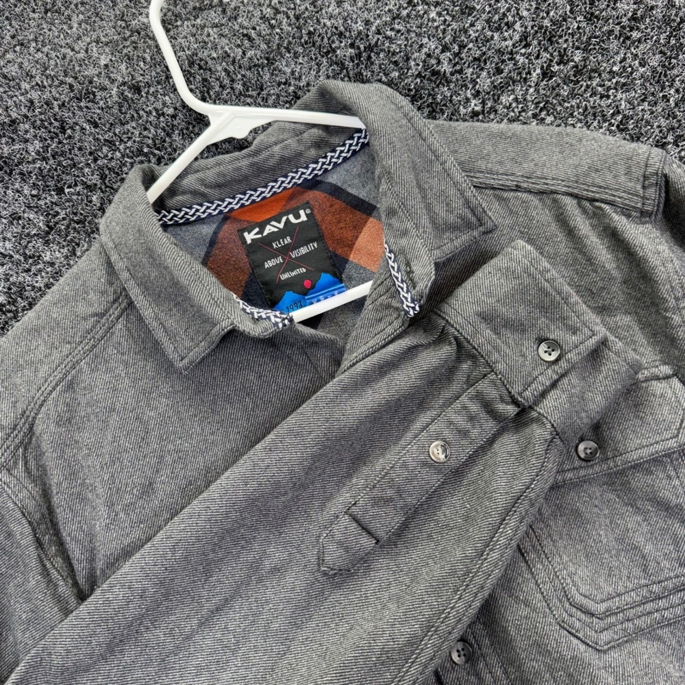 KAVU Mens Klear Above Heavyweight Flannel Shirt Gray Button Down Large L Utility